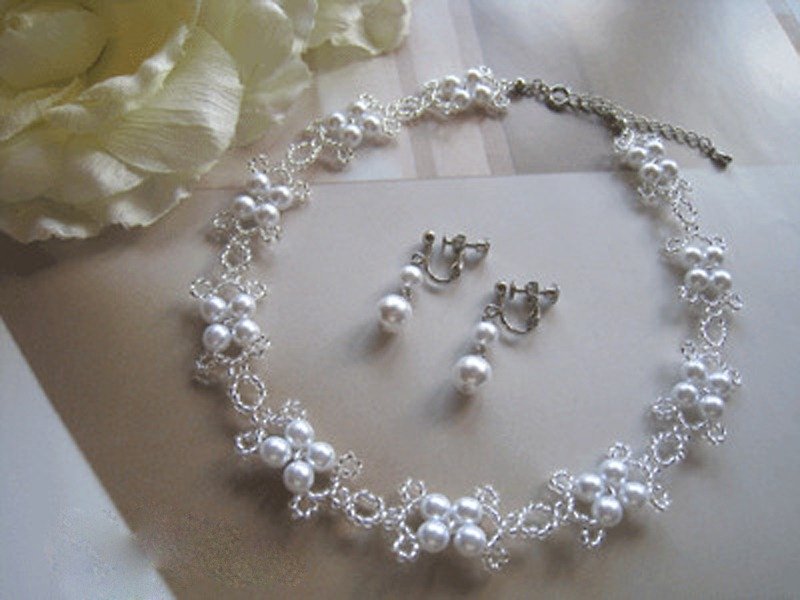 Pearl Choker & Earrings / MC : White Bridal* - 項鍊 - 其他材質 白色