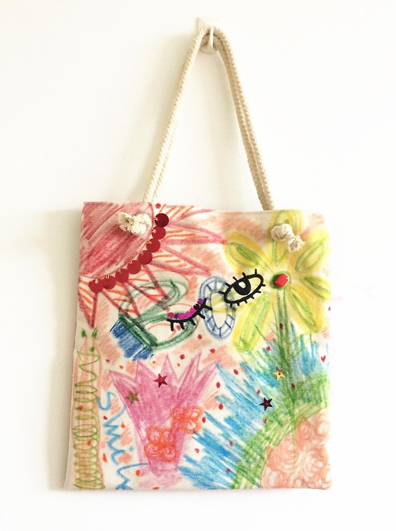 magichand crayon painted graffiti shoulder bag - กระเป๋าแมสเซนเจอร์ - วัสดุอื่นๆ หลากหลายสี