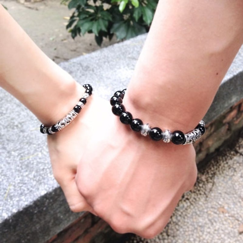 【Hand in hand】 couple models series / black onyx classic bracelet set / Valentine's Day gift - สร้อยข้อมือ - วัสดุอื่นๆ สีดำ