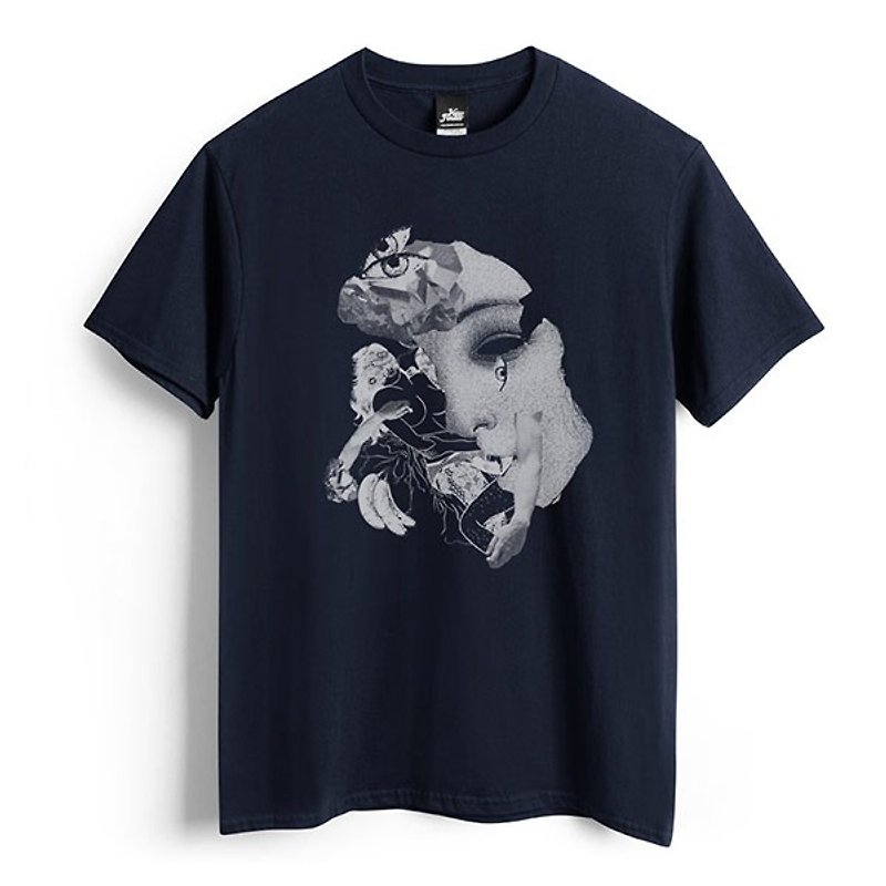 Lace-Navy-Unisex T-shirt - เสื้อยืดผู้ชาย - ผ้าฝ้าย/ผ้าลินิน สีน้ำเงิน