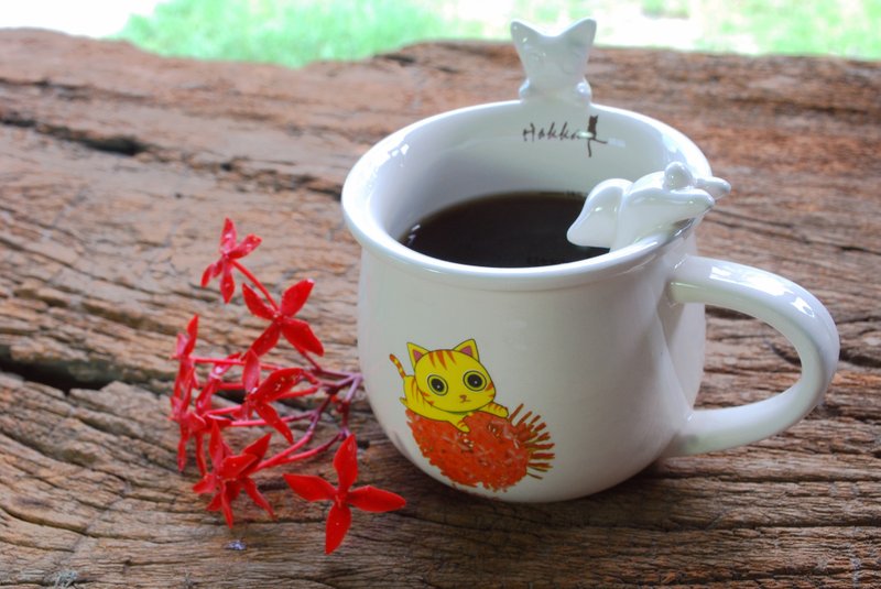 Hakka仙丹花貓白瓷杯 - 茶壺/茶杯/茶具 - 其他材質 紅色