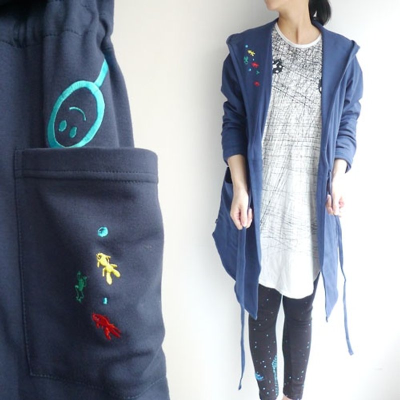 Urb Goldfish / Hooded Drawstring Jacket - เสื้อแจ็คเก็ต - วัสดุอื่นๆ สีน้ำเงิน