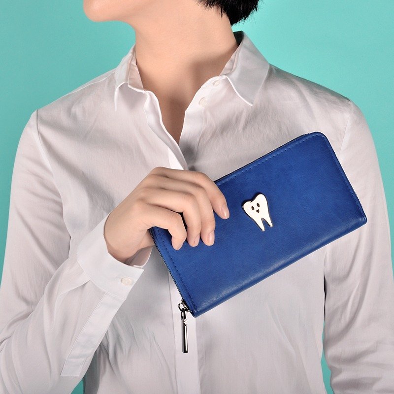 KIITOSPU Long Wallet - Teeth - กระเป๋าสตางค์ - หนังแท้ สีน้ำเงิน