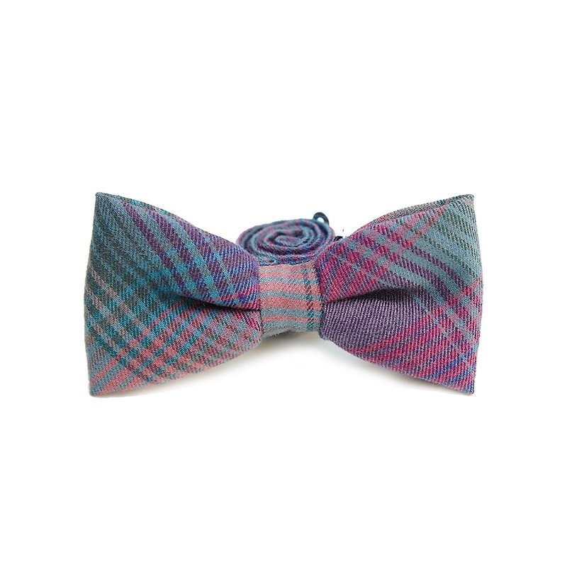 StoneasChic 粉紫色 格紋 格子 英倫風 啾啾 領結 bow Tie - 領帶/領帶夾 - 其他材質 粉紅色