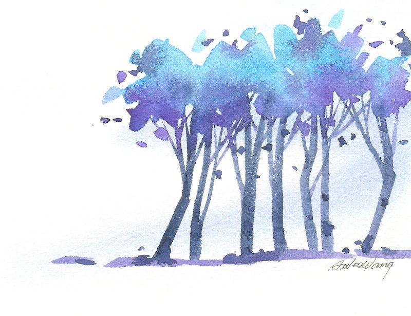「療癒系樹林系列1-34」水彩手繪限量版明信片/賀卡 - Cards & Postcards - Paper Purple
