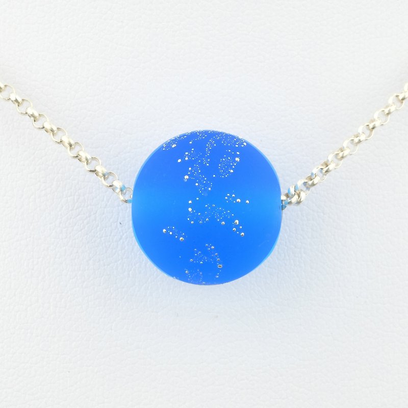 藍色 星星 圓珠 手工 磨沙 玻璃 純銀項鍊 - 項鍊 - 玻璃 藍色