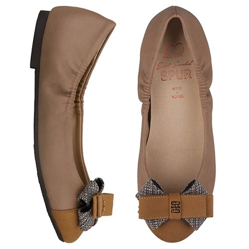 【Korean trend】SPUR Tweedy bow flats EF7066 BEIGE - Women's Casual Shoes - Genuine Leather 