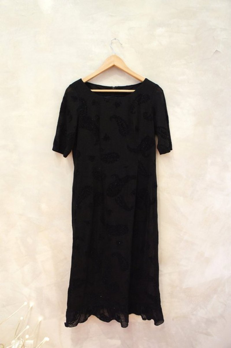 低調黑色 變形蟲 小亮粉 絨紗洋裝 古著 - One Piece Dresses - Other Materials Black