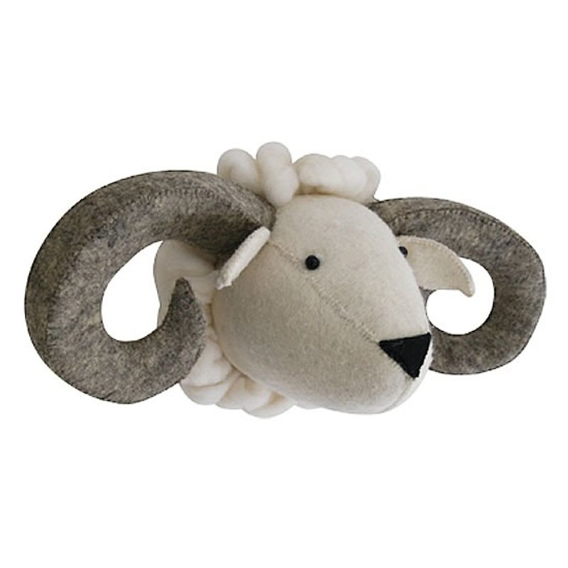 【Fiona Walker England】英國童話風格動物頭 純手工壁飾 - 有角最帥的山羊(Ram Head) - 壁貼/牆壁裝飾 - 羊毛 白色