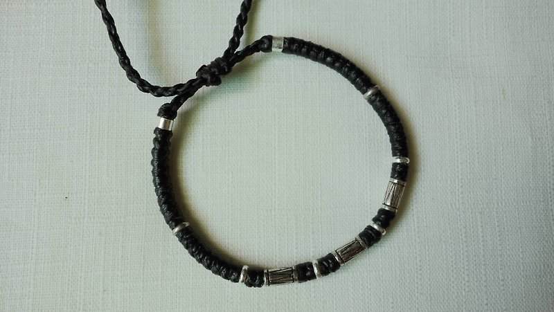 ~ M + Bear ~ long tube folk style bracelet 925 sterling silver bracelet braided silk thin wax Bracelet - Bracelets - Paper Black