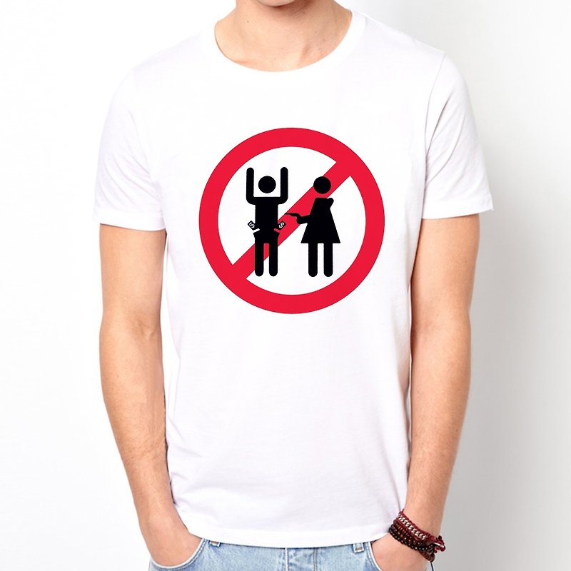 No Robbing short-sleeved T-shirt - White prohibit robbery do not rob design Fun - เสื้อยืดผู้ชาย - วัสดุอื่นๆ ขาว