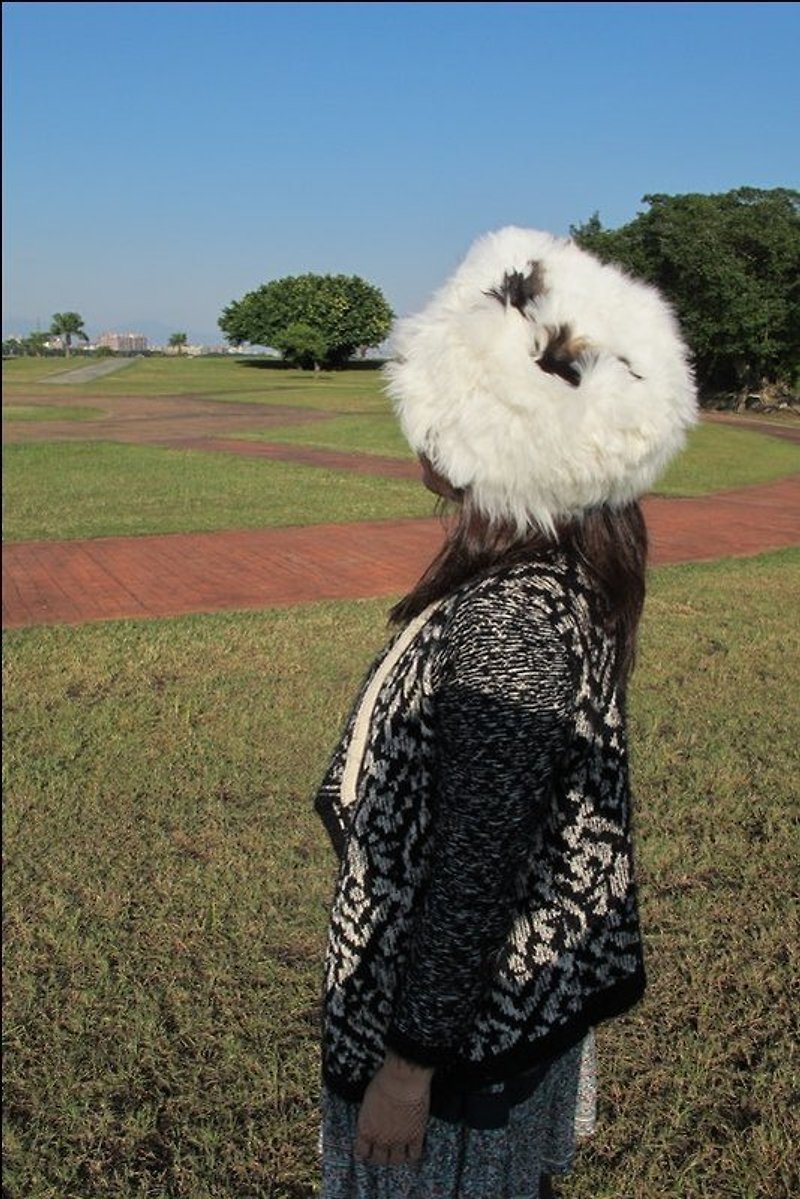 Alpaca 100% 毛料手工縫製 冬帽-白 - 帽子 - 其他材質 白色