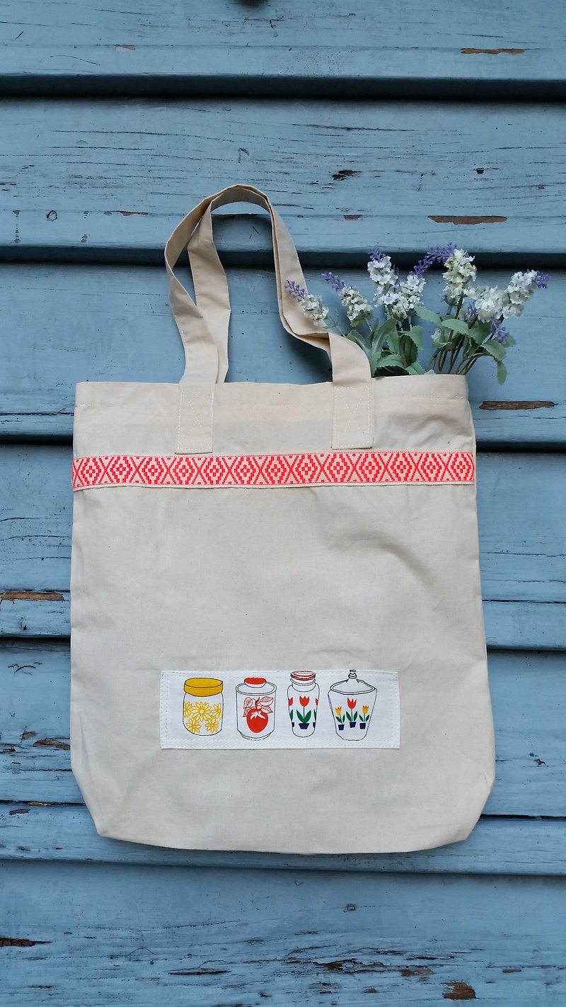 Cute bottle fluorescent orange ribbon pattern bag/handbag/shoulder bag/handmade - Messenger Bags & Sling Bags - Other Materials White