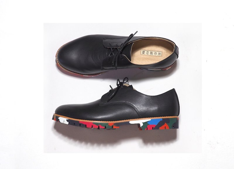 Love Flower Handmade Derby Shoes-Black Leather Color Sole - รองเท้าลำลองผู้ชาย - หนังแท้ สีดำ
