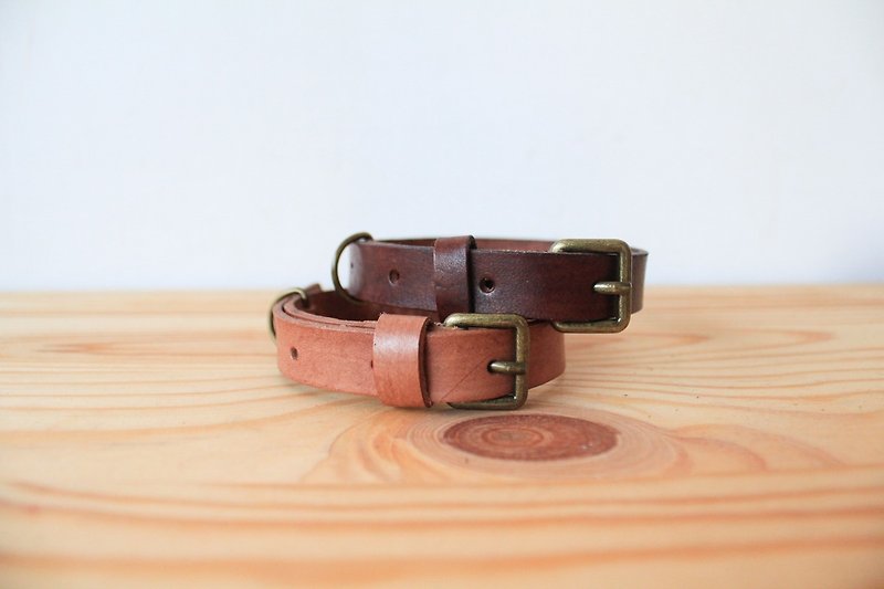 ▎Shekinah ▎ handmade leather - simple textured collars (size M) - Collars & Leashes - Genuine Leather Brown