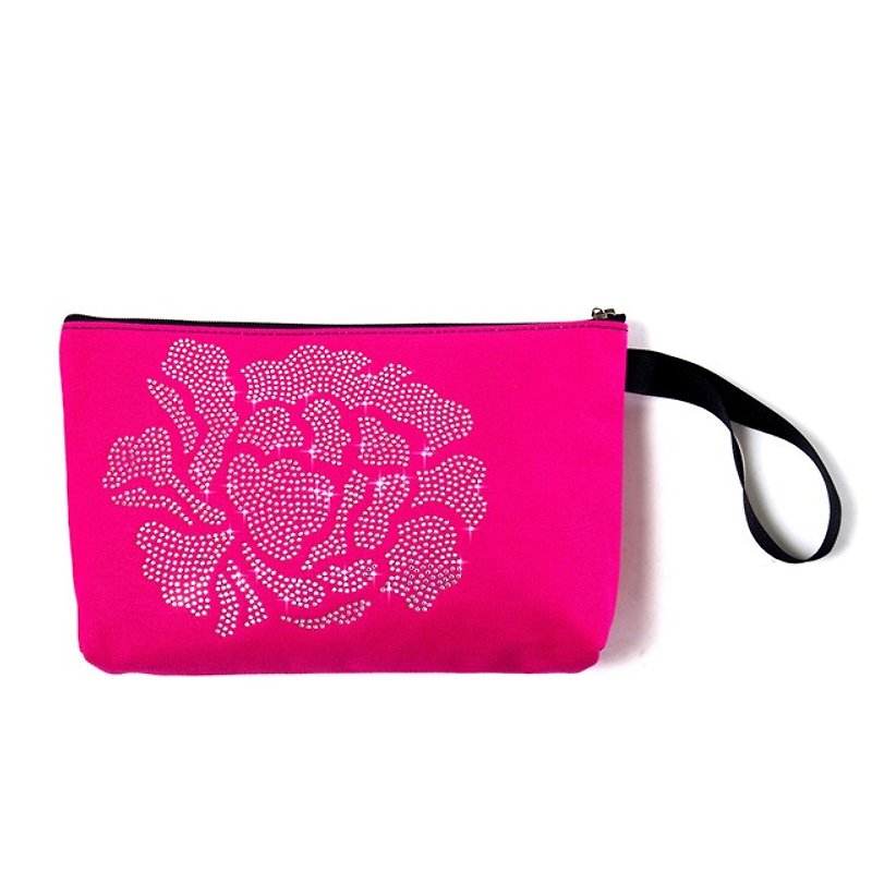 【GFSD】Rhinestone Boutique-Bright Peony Cosmetic Bag - กระเป๋าเครื่องสำอาง - วัสดุอื่นๆ สีม่วง
