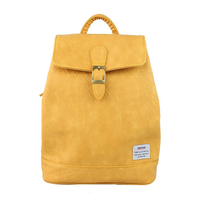 AMINAH-Yellow fairy tale small backpack【am-0223】 - กระเป๋าเป้สะพายหลัง - หนังเทียม สีเหลือง
