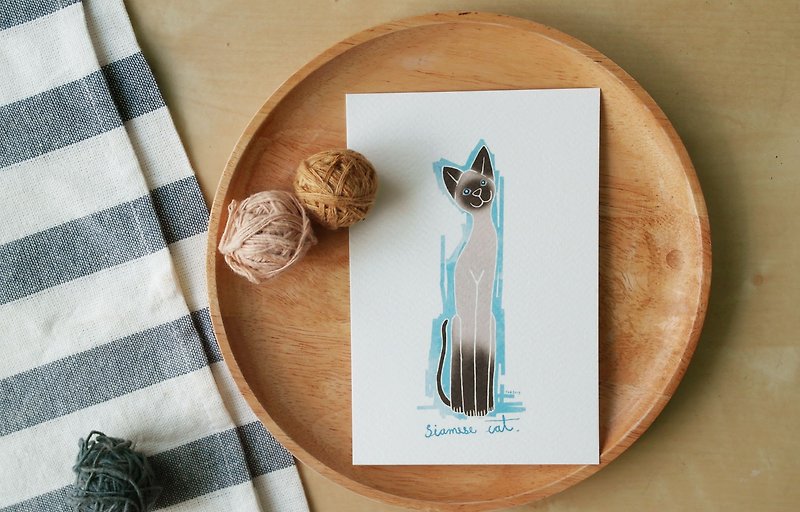 タイからのシャム猫のイラスト ポストカード 4"x6" - カード・はがき - 紙 多色