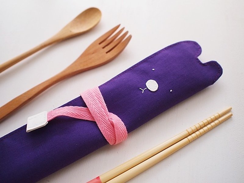 hairmo. White-nosed bear chopstick set/tableware bag/pen case-B deep purple - ตะเกียบ - ผ้าฝ้าย/ผ้าลินิน สีม่วง