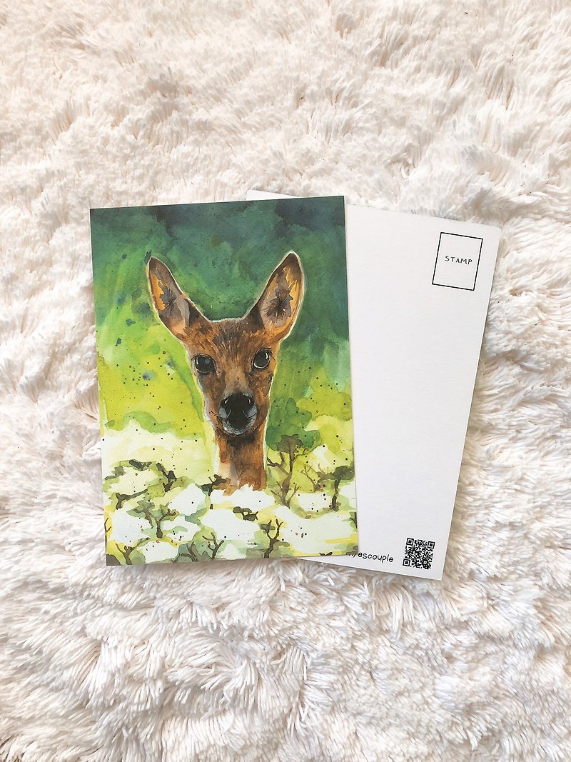 ポストカード草動物の鹿 - カード・はがき - 紙 グリーン