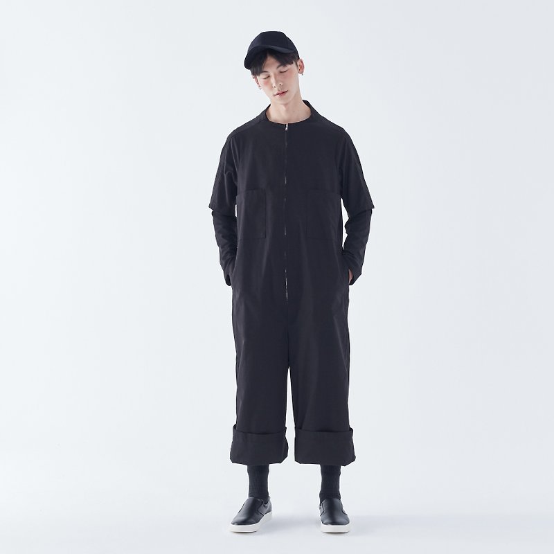 TRAN - round neck pocket jumpsuit - Overalls & Jumpsuits - Other Materials Black