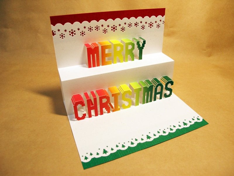 Three-dimensional paper sculpture Christmas card-MERRY CHRISTMAS - การ์ด/โปสการ์ด - กระดาษ หลากหลายสี
