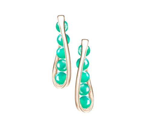 Majade Jewelry Design 14k黃金流線型耳環 綠玉髓輕珠寶 簡約黃金耳環 創新韓風K金耳釘