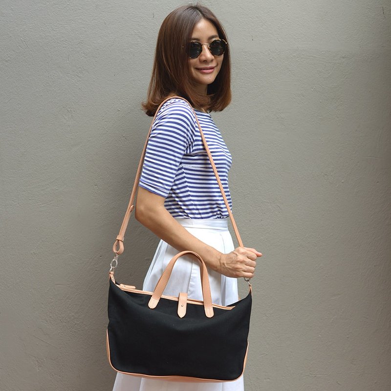 中型極簡手提/肩背包-黑色 - 側背包/斜背包 - 其他材質 