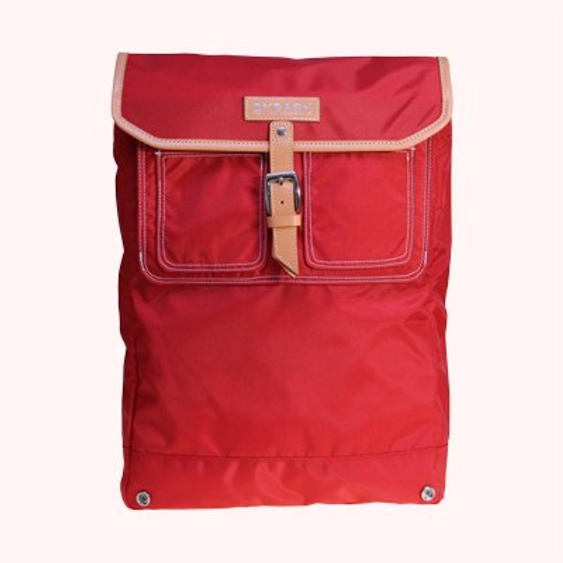 DYDASH x Folding Backpack(Red) - กระเป๋าเป้สะพายหลัง - หนังแท้ สีแดง