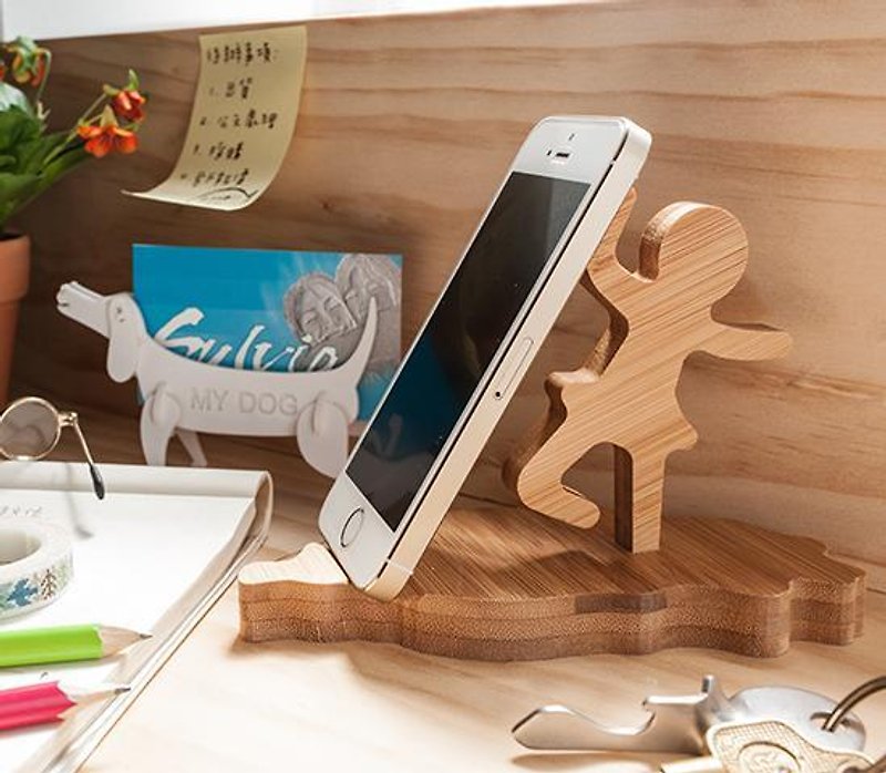 [Christmas/Customized Gifts] Ballet Girl/ iPhone Android Customized Phone Holder - Phone Stands & Dust Plugs - Wood Brown