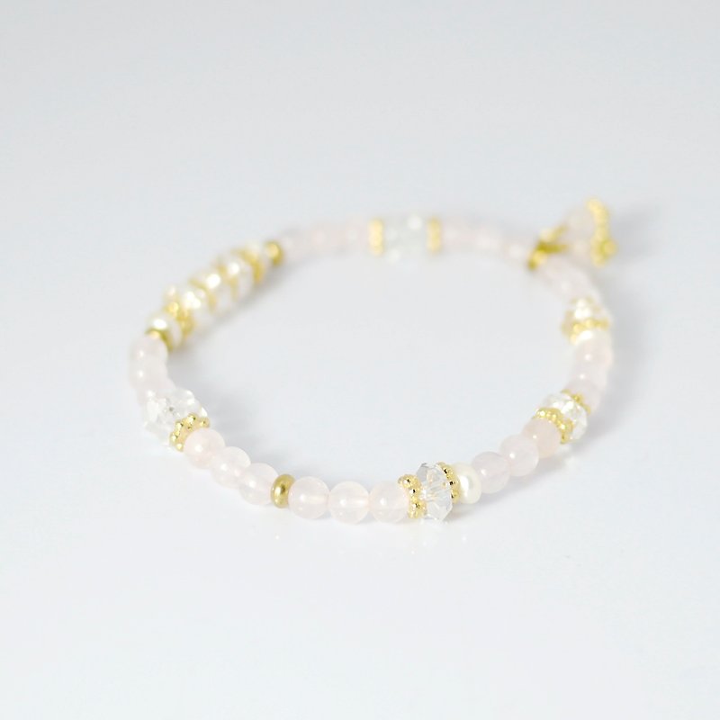 [] ColorDay season bright pink crystal powder _ ~ _ crystal white pearl bracelet - Bracelets - Gemstone Pink