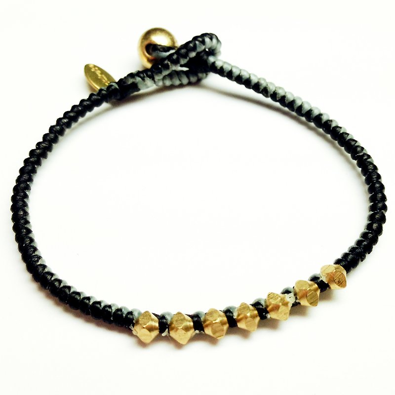 Small horn beads. ◆ Sugar Nok ◆ Simple series of hand-knitted Wax Bronze wire Bracelet - สร้อยข้อมือ - โลหะ สีดำ