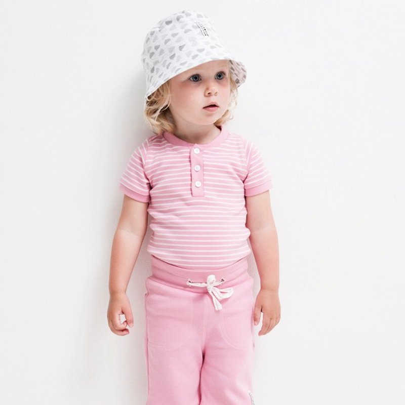 【北歐童裝】瑞典有機棉嬰幼兒包屁衣6M至3Y 粉紅/白條紋 - 包屁衣/連身衣 - 棉．麻 粉紅色