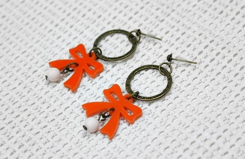 Alloy*Playful Bowknot*＿Pin Earrings-Creative Series- - Earrings & Clip-ons - Other Metals Orange