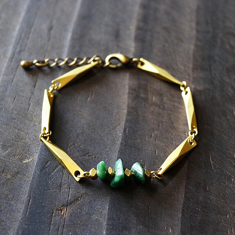 Muse natural wind series NO.163 South Africa jade green bracelet gravel section brass - Bracelets - Gemstone Green