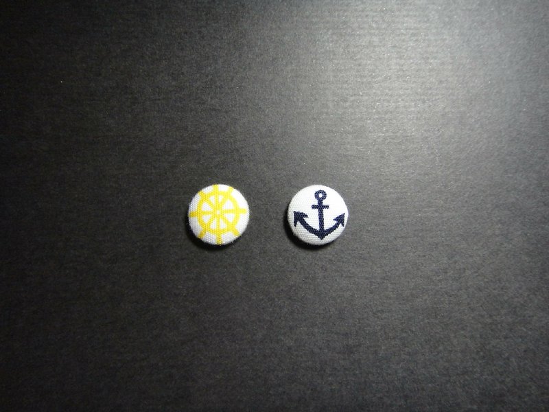 (C) Summer Navy Wind_Cloth Button Earrings C22BT/UZ43 - Earrings & Clip-ons - Other Materials 