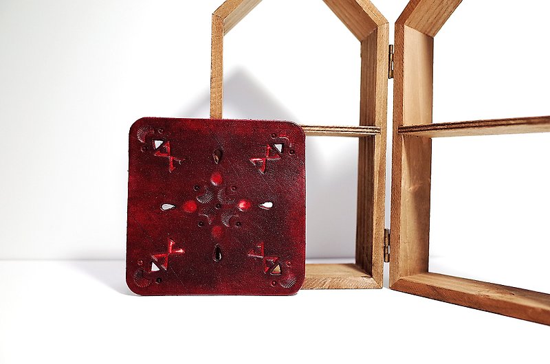 愛で一目惚れ古代の革製のコースター（14色/フリーレター） - コースター - 革 レッド