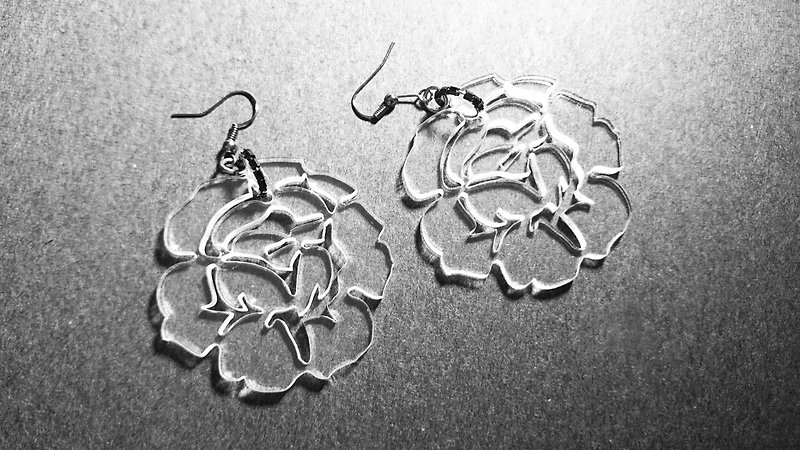 Silhouette series of transparent rose earrings Pair - ต่างหู - อะคริลิค ขาว