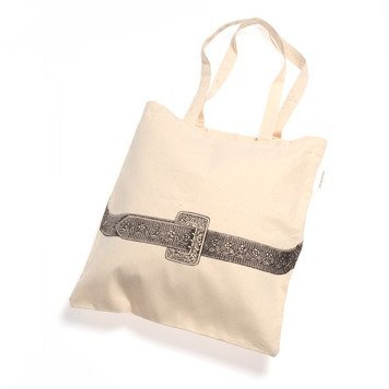 英國設計師 皮帶購物袋 100%有機棉 - กระเป๋าแมสเซนเจอร์ - ผ้าฝ้าย/ผ้าลินิน ขาว