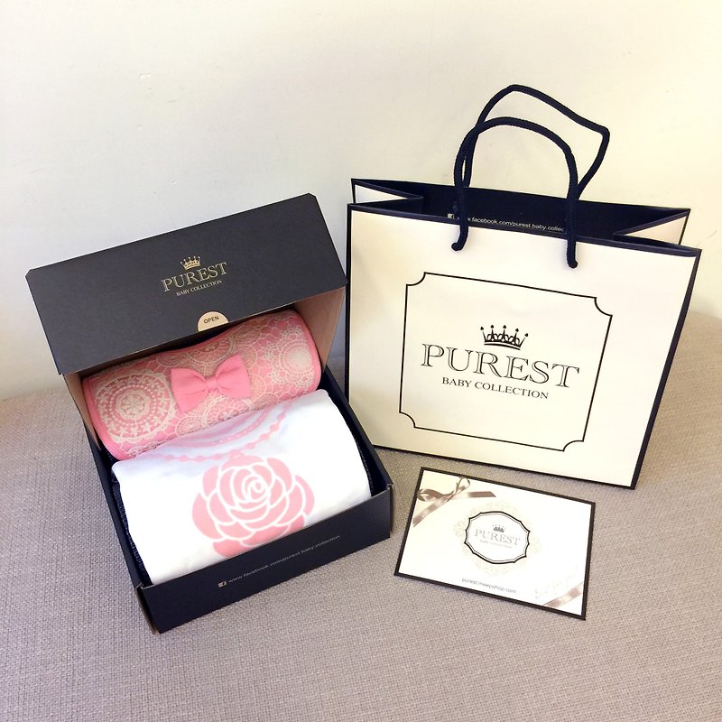 PUREST baby collection [] gorgeous treasures little princess baby gift set limit (fake two-piece dress bag fart garment + bibs) # white models female baby births newborn baby gift full moon age ceremony gift gift of choice - ของขวัญวันครบรอบ - กระดาษ สึชมพู