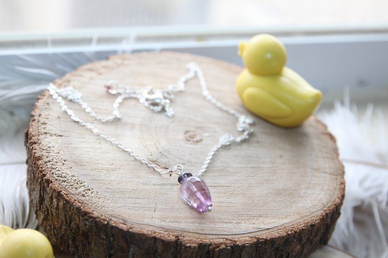 Jin Qing drop purple fluorite with high quality silver plated bead necklace - สร้อยคอ - เครื่องเพชรพลอย สีม่วง