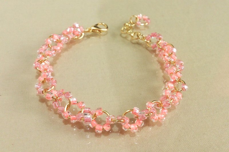 Pearl Pink Round Series Transparent Pink Ball Bracelet When Cherry Blossoms Are Flying - Bracelets - Other Materials Pink
