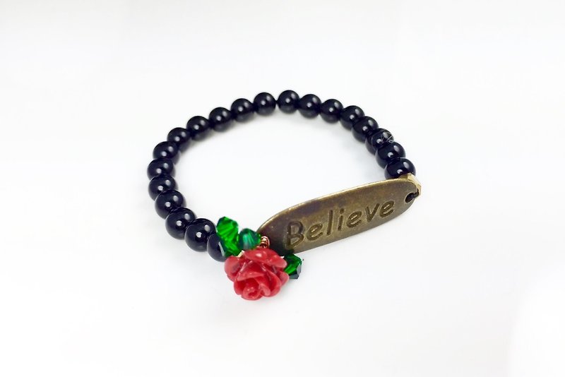 Believe bronze - Onyx x red roses - Bracelets - Other Materials Multicolor