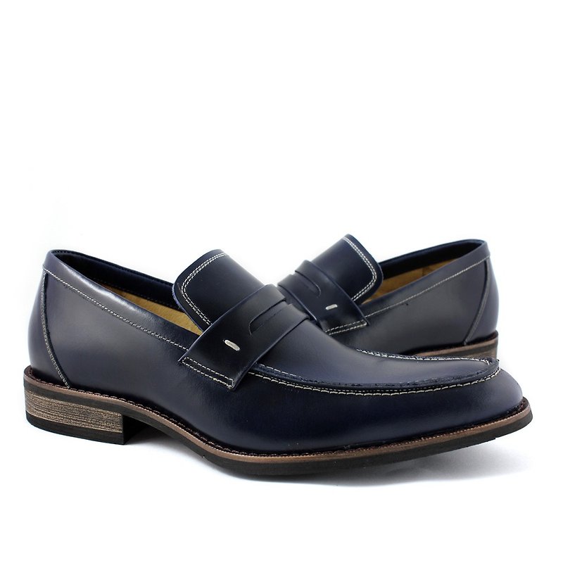 Temple filial piety Korean yuppie classic gentleman Loving shoes blue - Men's Oxford Shoes - Genuine Leather Blue