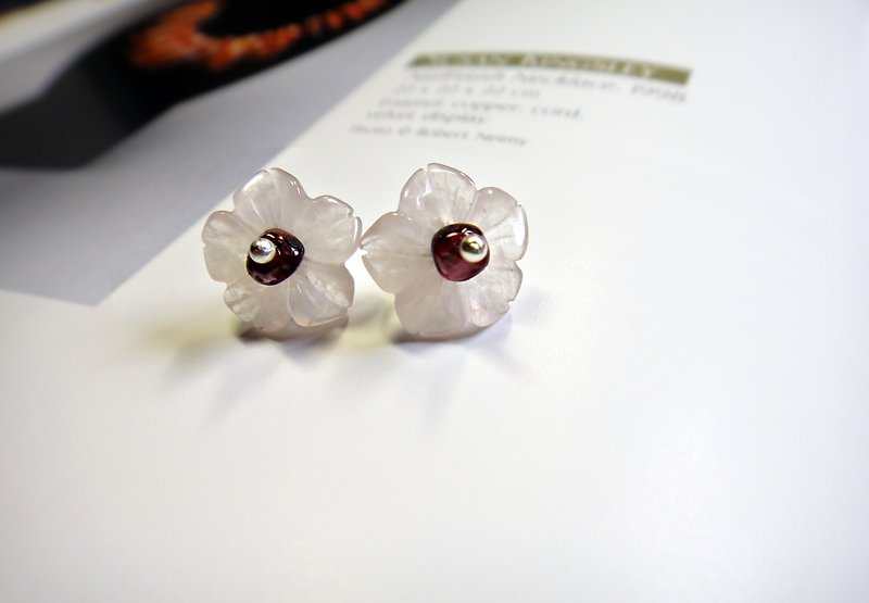 earring. Leaf Hibiscus Crystal* Red Pomegranate 925 Sterling Silver Ear Pin Earrings - Earrings & Clip-ons - Gemstone 