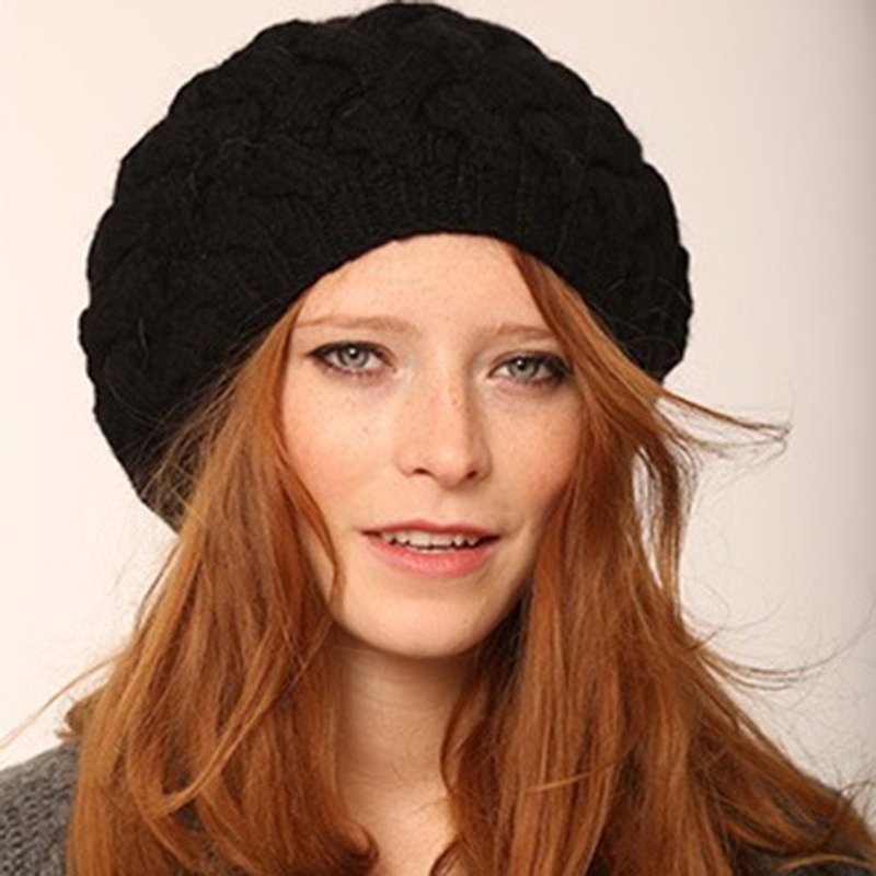 Virgin Wool Cable Beret - Black - Hats & Caps - Wool Black