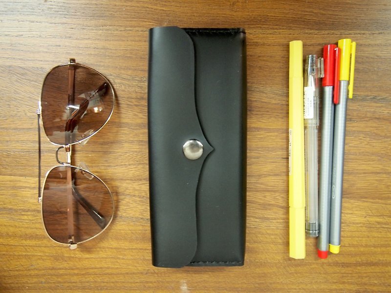 手縫皮革個性筆袋（黑色） 筆盒 眼鏡袋 雜物包 手工 真皮 - 鉛筆盒/筆袋 - 真皮 黑色