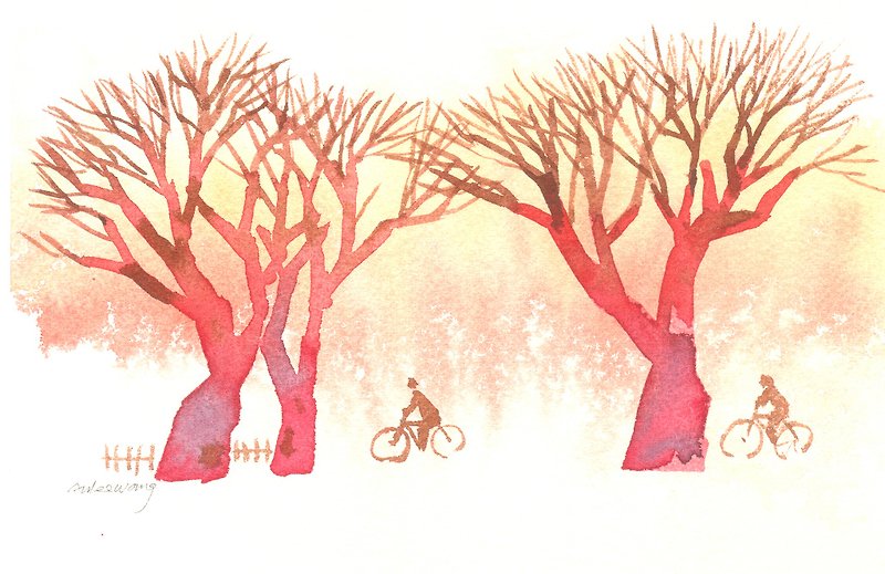 「療癒系樹林系列1-74」水彩手繪限量版明信片/賀卡 - การ์ด/โปสการ์ด - กระดาษ สีส้ม