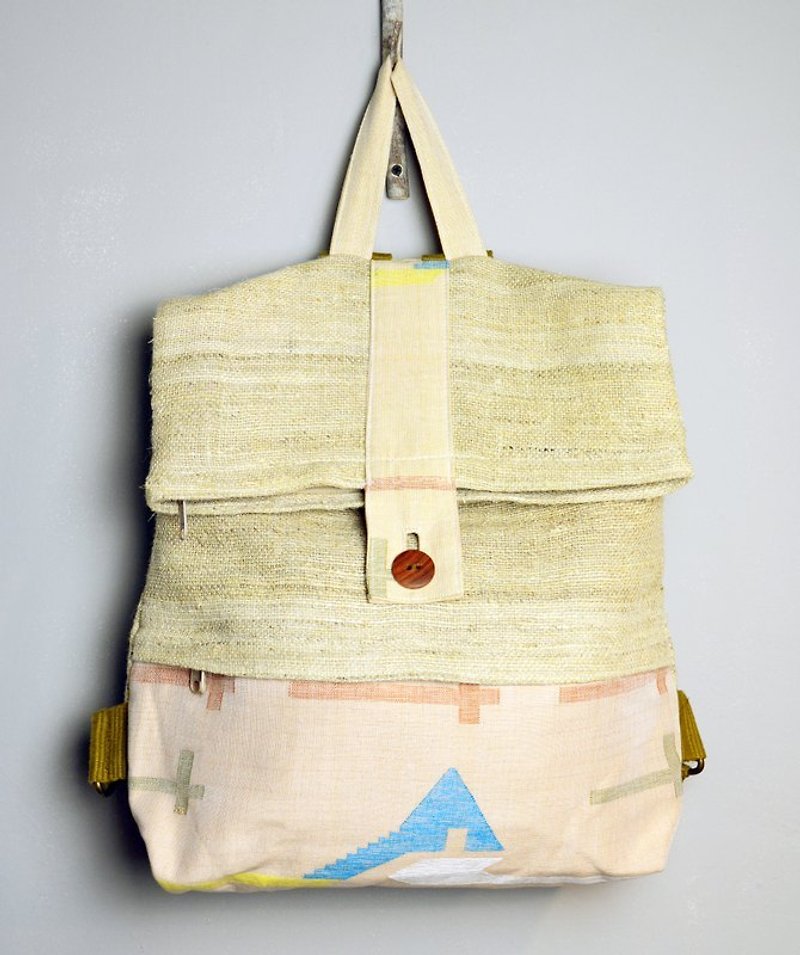 手織布後背包＿簡單設計＿公平貿易 - 側背包/斜孭袋 - 棉．麻 黃色