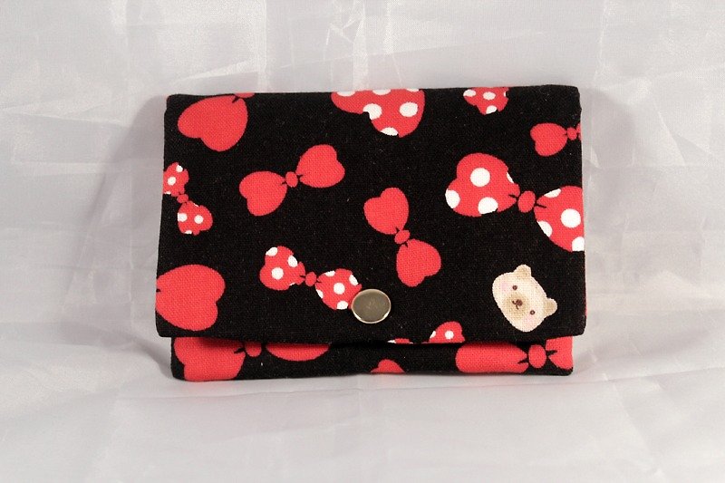 Multi-level coin purse-black bear with red bow - Coin Purses - Other Materials Black
